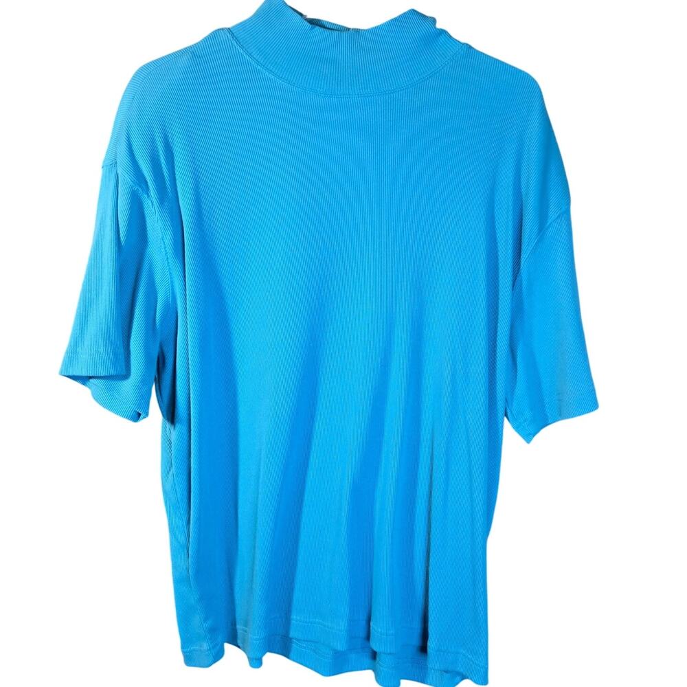 Karen Scott 2X Blue/Blue Green Mock Neck Short-Sleeved Top [0114]